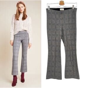 Anthropologie The Essential Crop Flare Pants Pull-On Plaid Print Gray Size Small